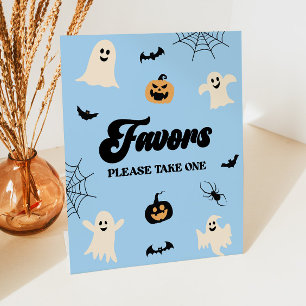 Blauwe Halloween Spooky Party Favorieten Reclamebord Met Voetstuk