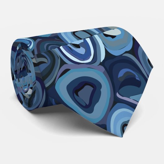 Blauwe halve cirkels Abstracte geometrische Stropdas (Opgerold)