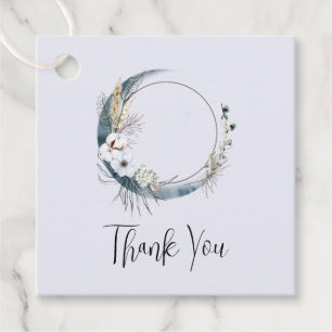 Blauwe Halve Maan met Witte Bloemen Dank U Bedankjes Labels
