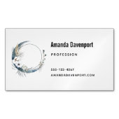 Blauwe halve maan met witte bloemen magnetisch visitekaartje (Voorkant)