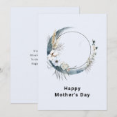 Blauwe Halve Maan met Witte Bloemen Moederdag Feestdagenkaart (Voorkant / Achterkant)