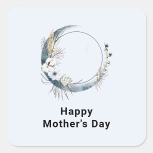 Blauwe Halve Maan met Witte Bloemen Moederdag Vierkante Sticker