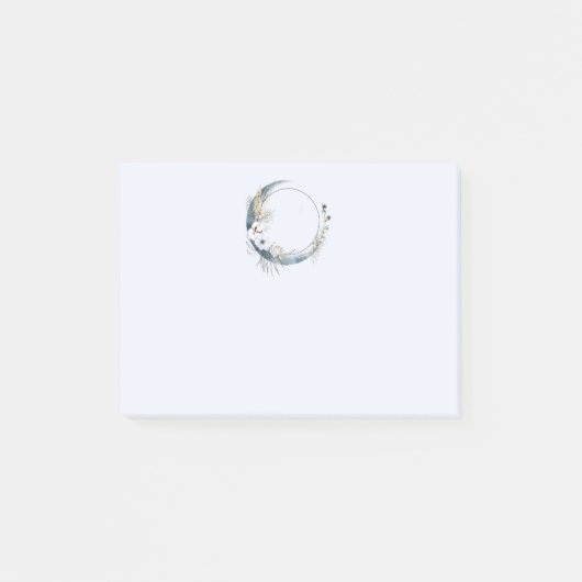 Blauwe halve maan met witte bloemen post-it® notes (Voorkant)