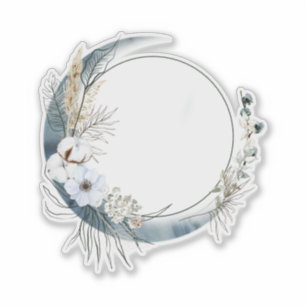 Blauwe halve maan met witte bloemen sticker
