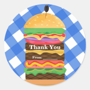 Blauwe Hamburger Zomer Cookout Barbecue Party Favo Ronde Sticker