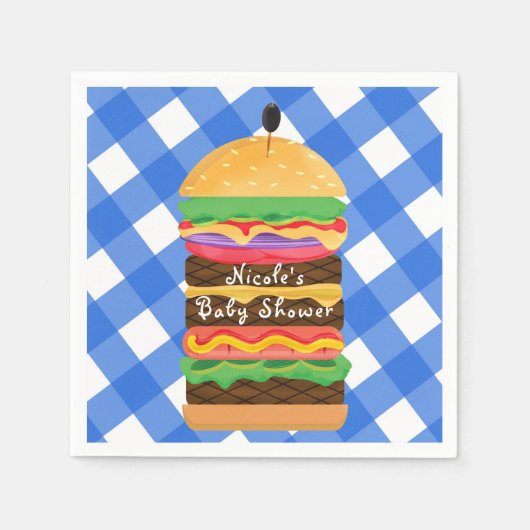 Blauwe Hamburger Zomer Kookfeest Barbecue BBQ Fees Servetten (Voorkant)