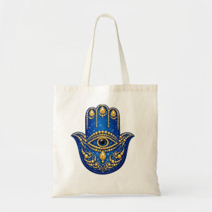 Blauwe Hamsa Hand Boodschappentas Goud Boze Oog Ca Tote Bag