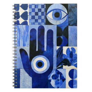 Blauwe Hamsa-hand Evil Eye Geometrische Abstracte Notitieboek