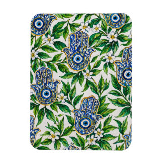 Blauwe Hamsa Hand van Fatima Bloempatroon Magneet
