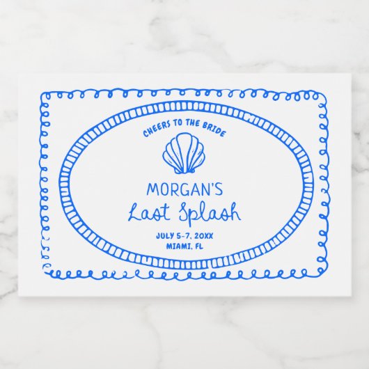 Blauwe Hand Getekende Laatste Splash Bachelorette Sparkling Wijnetiket (Enkel label)