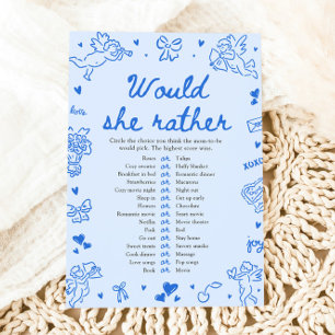 Blauwe Hand Getekende Zou Ze Liever Baby Shower Sp Kaart