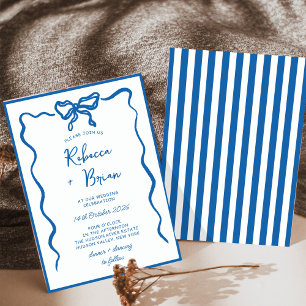 Blauwe Hand Getrokken Boog Lint Sketch Wedding Kaart