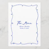 Blauwe Hand Getrokken Golvende Rand & Script Bruil Menu (Achterkant)