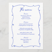 Blauwe Hand Getrokken Golvende Rand & Script Bruil Menu (Voorkant)