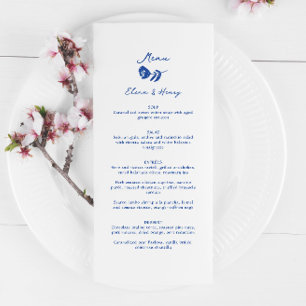 Blauwe Hand getrokken grillige bloem bruiloft Menu