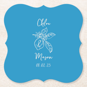 Blauwe Hand Getrokken Lemon Wedding Kartonnen Onderzetters