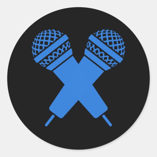 Blauwe hand getrokken microfoon dubbele dubbel ronde sticker (Voorkant)