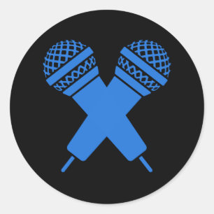 Blauwe hand getrokken microfoon dubbele dubbel ronde sticker