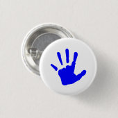 Blauwe handafdruk ronde button 3,2 cm (Voorkant /achterkant)