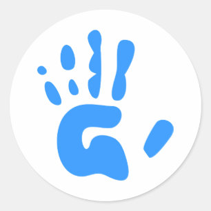 Blauwe handdruk ronde sticker