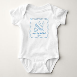Blauwe handgetekende après bébé winterski jongen romper