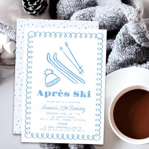 Blauwe handgetekende après ski winter volwassen ve kaart