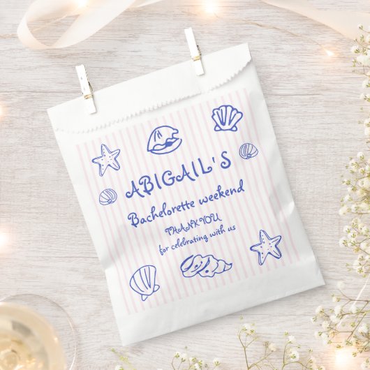 Blauwe handgetekende krabbel zeeschelpen bachelore bedankzakje (Geknipt)