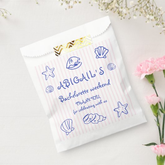 Blauwe handgetekende krabbel zeeschelpen bachelore bedankzakje (Gezegeld)
