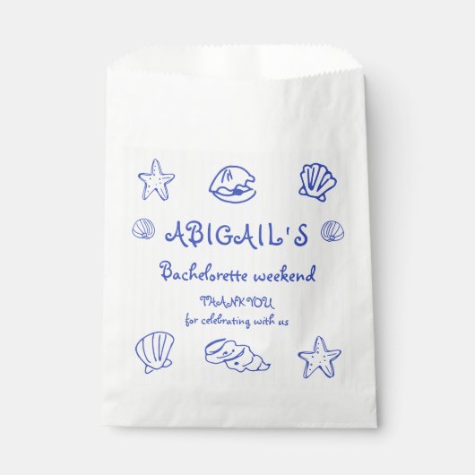 Blauwe handgetekende krabbel zeeschelpen bachelore bedankzakje (Voorkant)