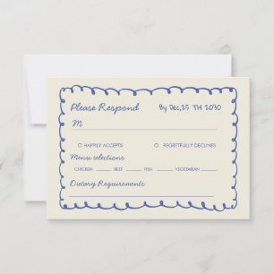 Blauwe handgetekende Whimsical Bruiloft RSVP Kaartje