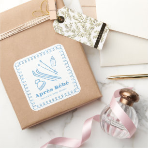 Blauwe handgetekende winter après bébé Baby shower Vierkante Sticker