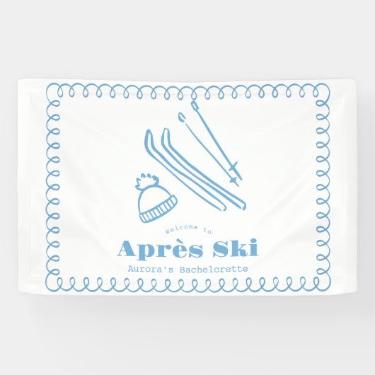 Blauwe Handgetekende Winter Après Ski Bachelorette Spandoek (Horizontaal)