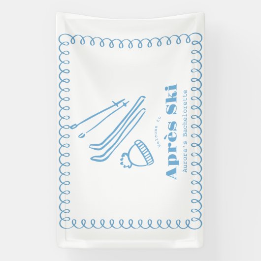 Blauwe Handgetekende Winter Après Ski Bachelorette Spandoek (Verticaal)