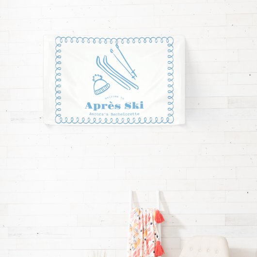 Blauwe Handgetekende Winter Après Ski Bachelorette Spandoek (Insitu)