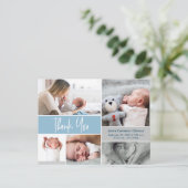Blauwe handlettering fotocollage babyshower briefkaart (Staand voorkant)