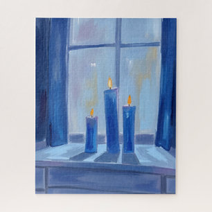 Blauwe Hanukka Kaarsen Aquarel Legpuzzel