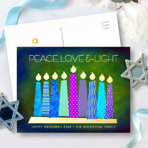 Blauwe Hanukka Kaarsen Vrede Liefde Licht Echt Gou Folie Feestdagen Briefkaart