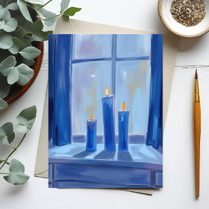 Blauwe Hanukka Kaarsen Watercolor Feestdagenkaart
