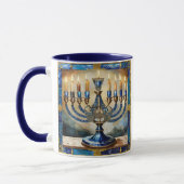 Blauwe Hanukka Menora Mok (Links)