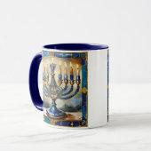 Blauwe Hanukka Menora Mok (Voorkant links)