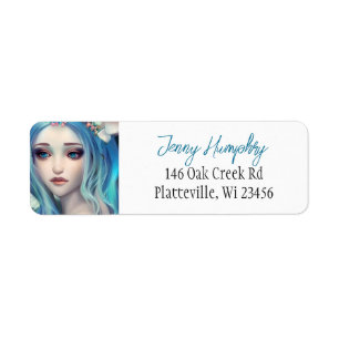 Blauwe harige fee Fantasy Art Etiket