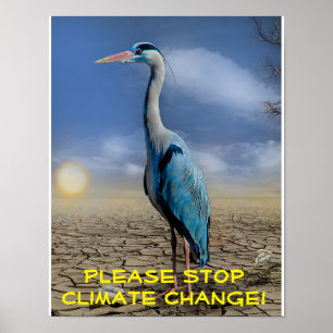 Blauwe haron in droogte poster