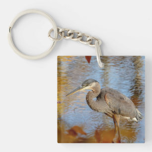 Blauwe haron, omhuld met herfst sleutelhanger