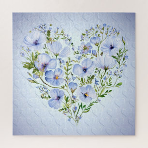 Blauwe Hart Bloemen Jigsaw Puzzel