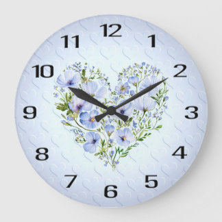Blauwe Hart Bloemen Wandklok Grote Klok