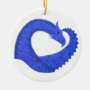 Blauwe hart draak op wit keramisch ornament