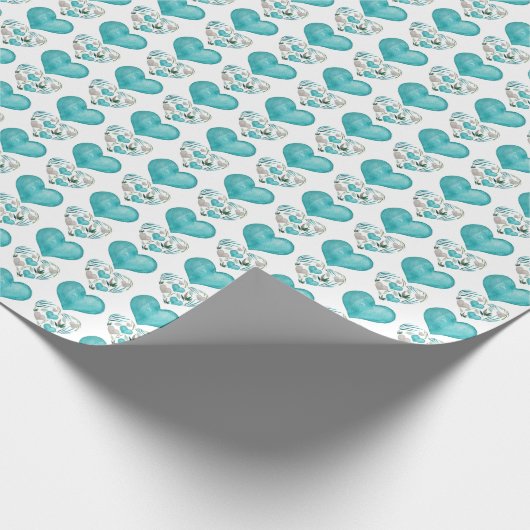 Blauwe harten Boho Pattern Cadeaupapier (Hoek)