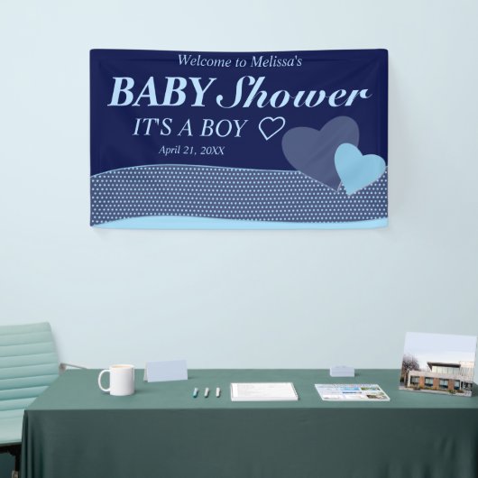 Blauwe harten | Het is een jongen | Modern Baby sh Spandoek (Beurs)