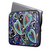 Blauwe harten laptop sleeve (Voorkant Links)