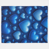Blauwe harten met sterren patroon fleece deken (Voorkant (Horizontaal))
